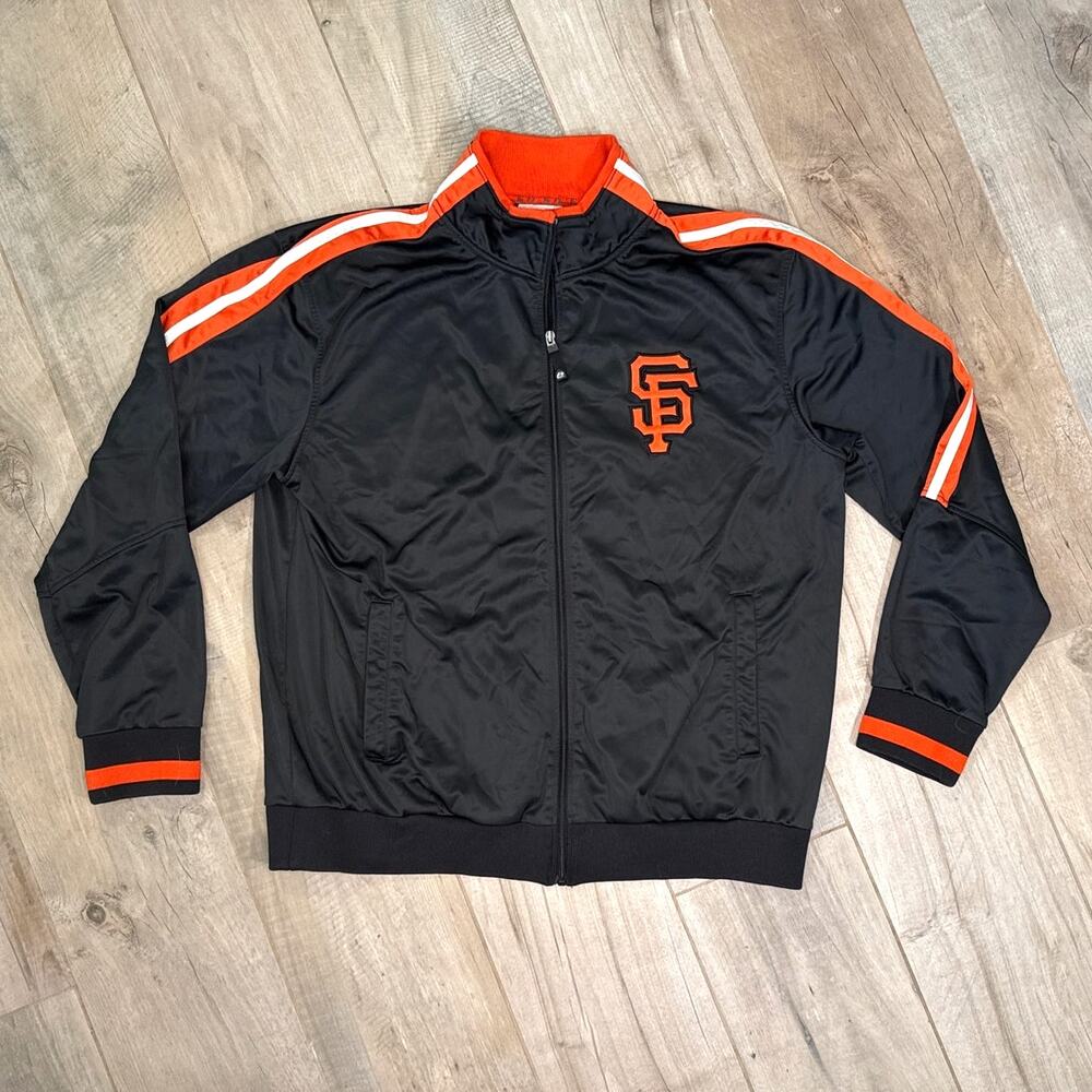 Majestic San Francisco Giants Women Black Orange Full Zip Track Jacket Size 2XL